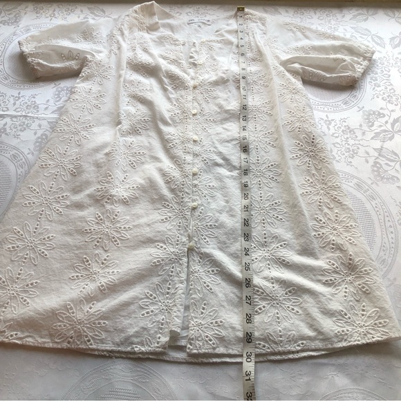 Zara Girls Size 13-14 White Embroidered Lined Short Sleeves Dress Button-Up - Picture 12 of 16